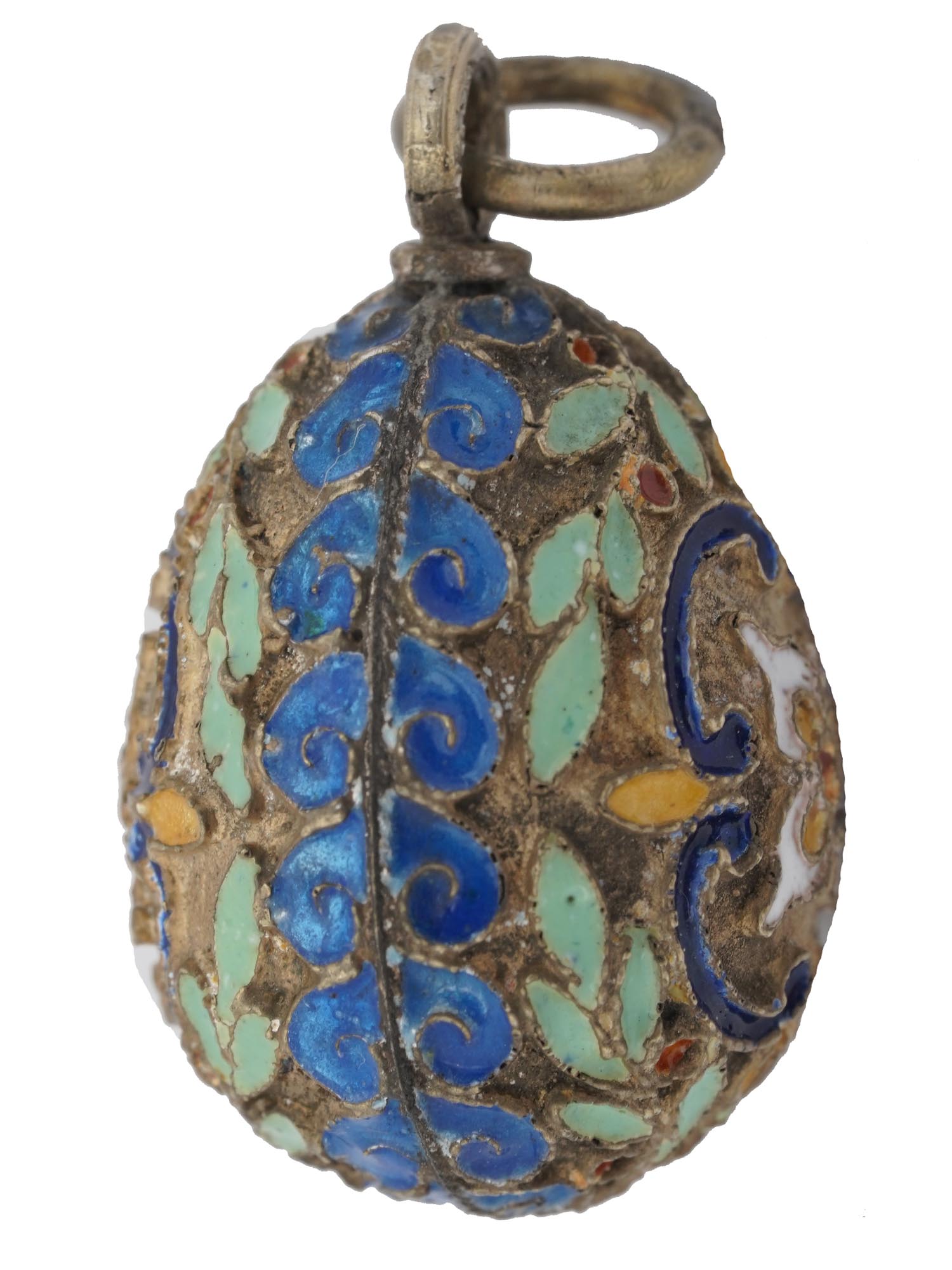 RUSSIAN 84 SILVER AND ENAMEL EASTER EGG PENDANT PIC-1